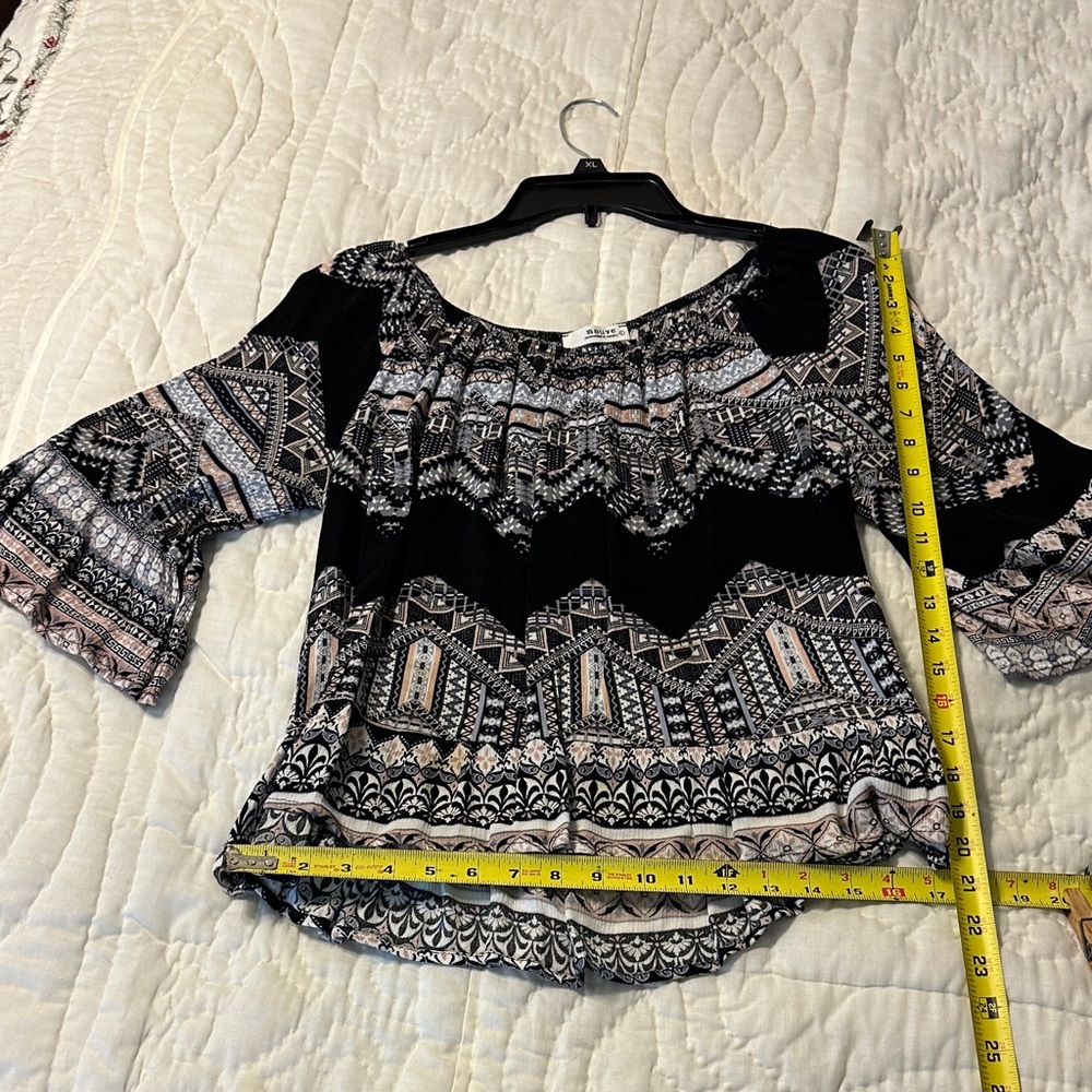 Mauve Black and Gray Geometric Blouse